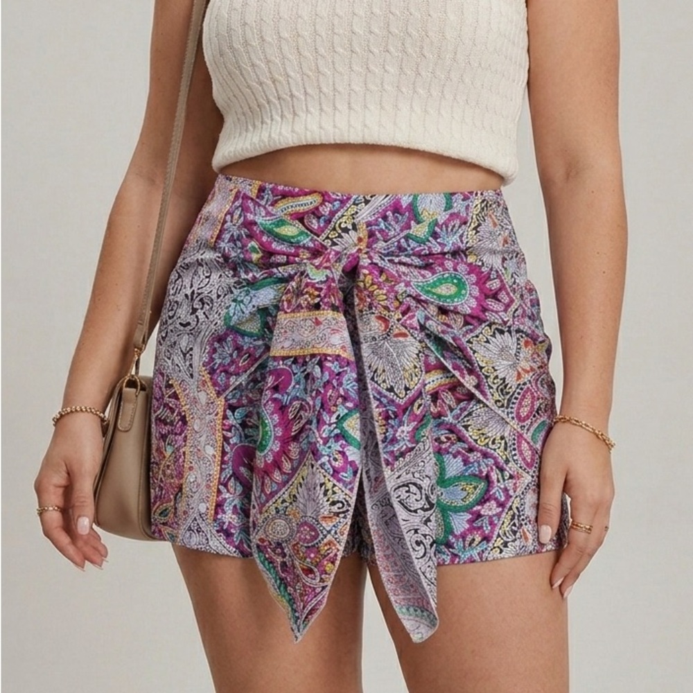 Wrap Front Knot Boho Shorts - NWOT